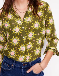 Tops & Blouses | Shirts-Boden Sienna Silk Shirt-Woodland Green, Celestial WoodlandGreen,Celestial