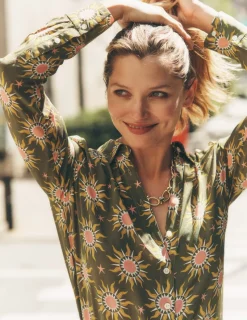 Tops & Blouses | Shirts-Boden Sienna Silk Shirt-Woodland Green, Celestial WoodlandGreen,Celestial