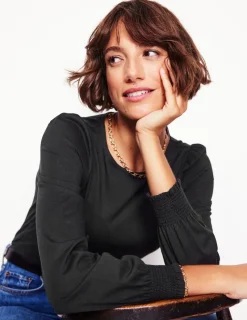 T-Shirts & Tanks | Tops & Blouses-Boden Smocked Cuff Supersoft Top- Black