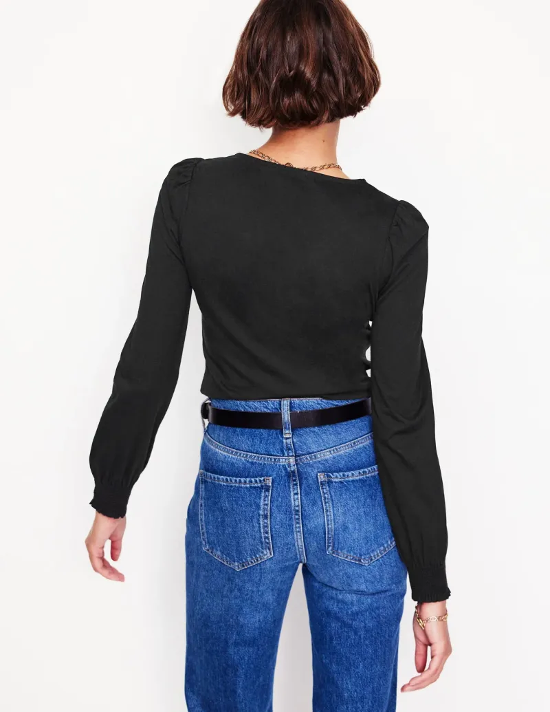 T-Shirts & Tanks | Tops & Blouses-Boden Smocked Cuff Supersoft Top- Black
