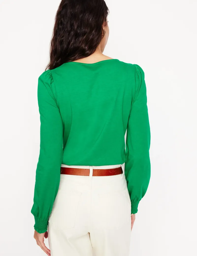 T-Shirts & Tanks | Tops & Blouses-Boden Smocked Cuff Supersoft Top-Rich Emerald RichEmerald