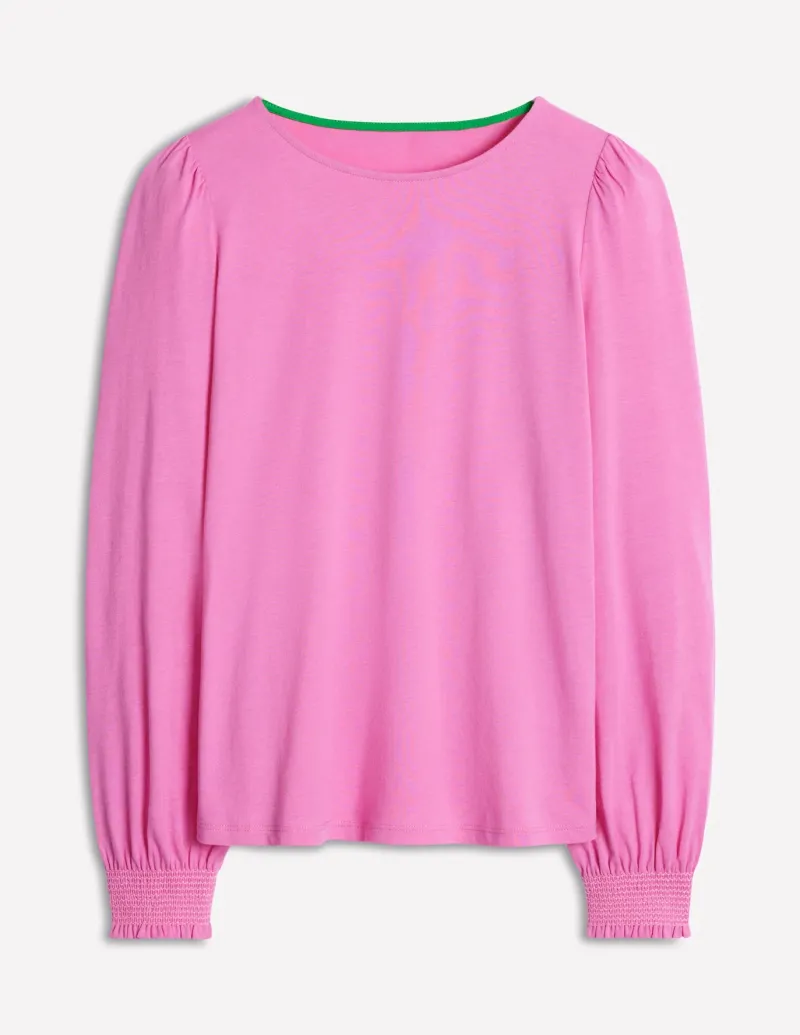 T-Shirts & Tanks | Tops & Blouses-Boden Smocked Cuff Supersoft Top-Tickled Pink TickledPink