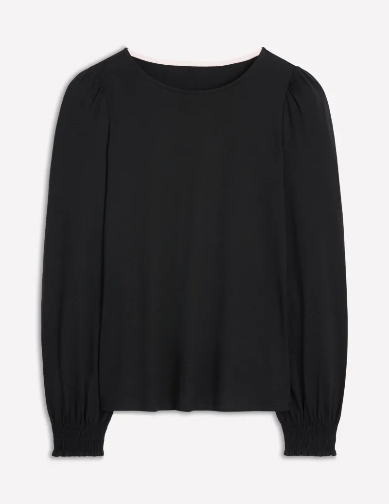 T-Shirts & Tanks | Tops & Blouses-Boden Smocked Cuff Supersoft Top- Black