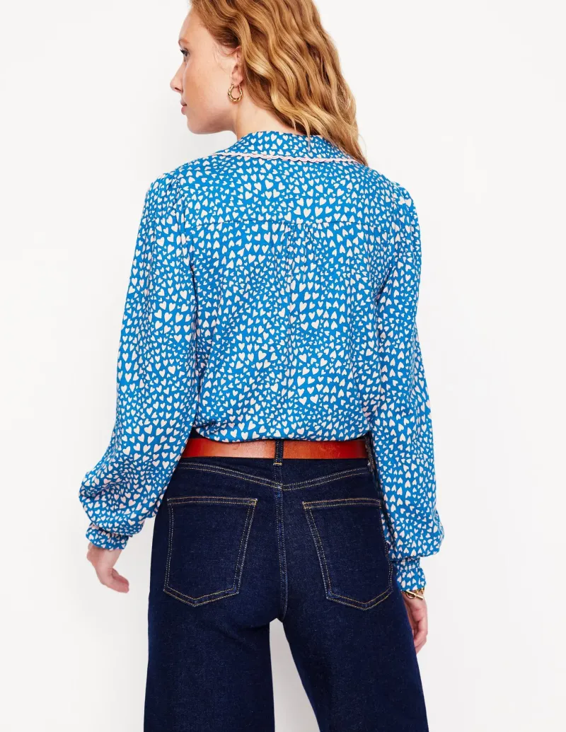 Shirts | T-Shirts & Tanks-Boden Smocked Jersey Shirt-Gallery Blue, Heart Cluster GalleryBlue,HeartCluster