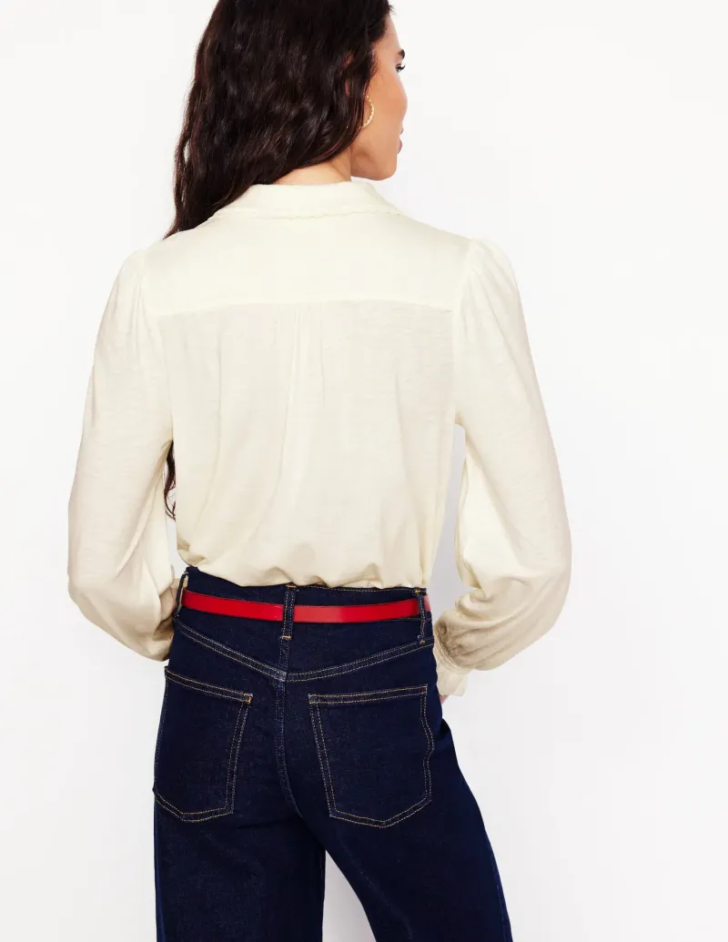 Shirts | T-Shirts & Tanks-Boden Smocked Jersey Shirt- Ivory