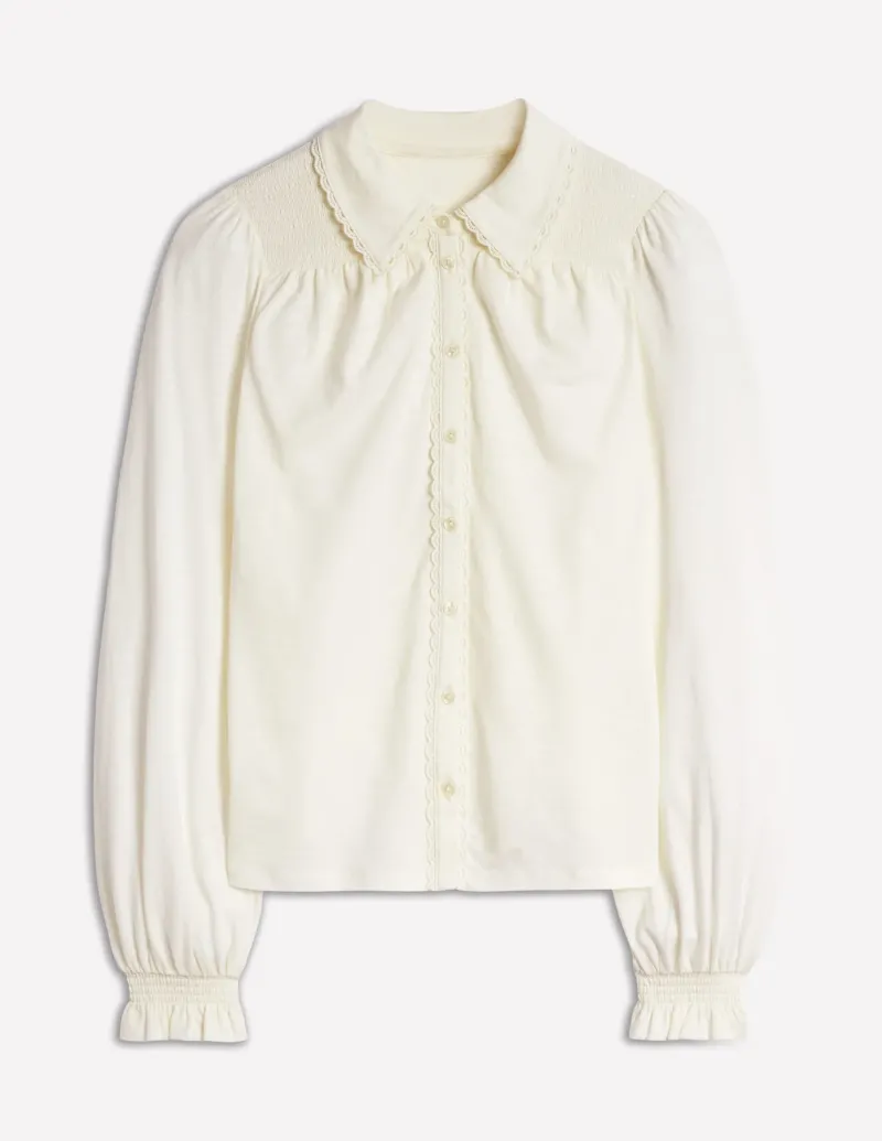Shirts | T-Shirts & Tanks-Boden Smocked Jersey Shirt- Ivory