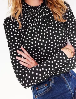 Tops & Blouses | T-Shirts & Tanks-Boden Smocked Neck Printed Top-Black, Milkshake Spot Black,MilkshakeSpot