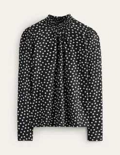Tops & Blouses | T-Shirts & Tanks-Boden Smocked Neck Printed Top-Black, Milkshake Spot Black,MilkshakeSpot