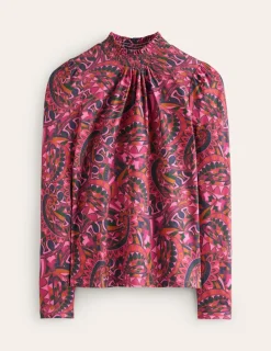 Tops & Blouses | T-Shirts & Tanks-Boden Smocked Neck Printed Top-Jam, Kaleidoscopic Paisley Jam,KaleidoscopicPaisley