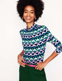 Tops & Blouses | T-Shirts & Tanks-Boden Smocked Neck Printed Top-Rich Emerald, Lucky Clover RichEmerald,LuckyClover