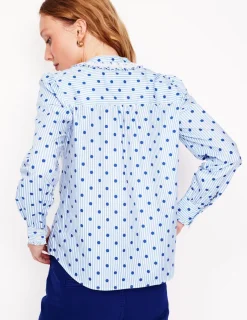 Shirts | Tops & Blouses-Boden Smocked Neck Shirt-Forget Me Not Blue Fine Stripe ForgetMeNotBlueFineStripe