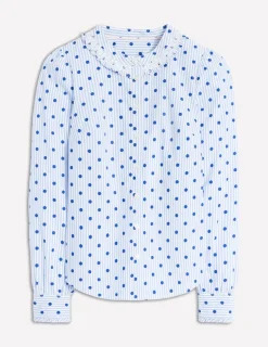 Shirts | Tops & Blouses-Boden Smocked Neck Shirt-Forget Me Not Blue Fine Stripe ForgetMeNotBlueFineStripe