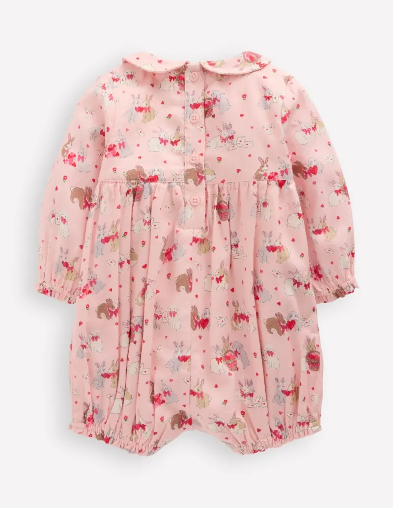 Playsuits & Rompers-Boden Smocked Romper-Pink Love Bunnies