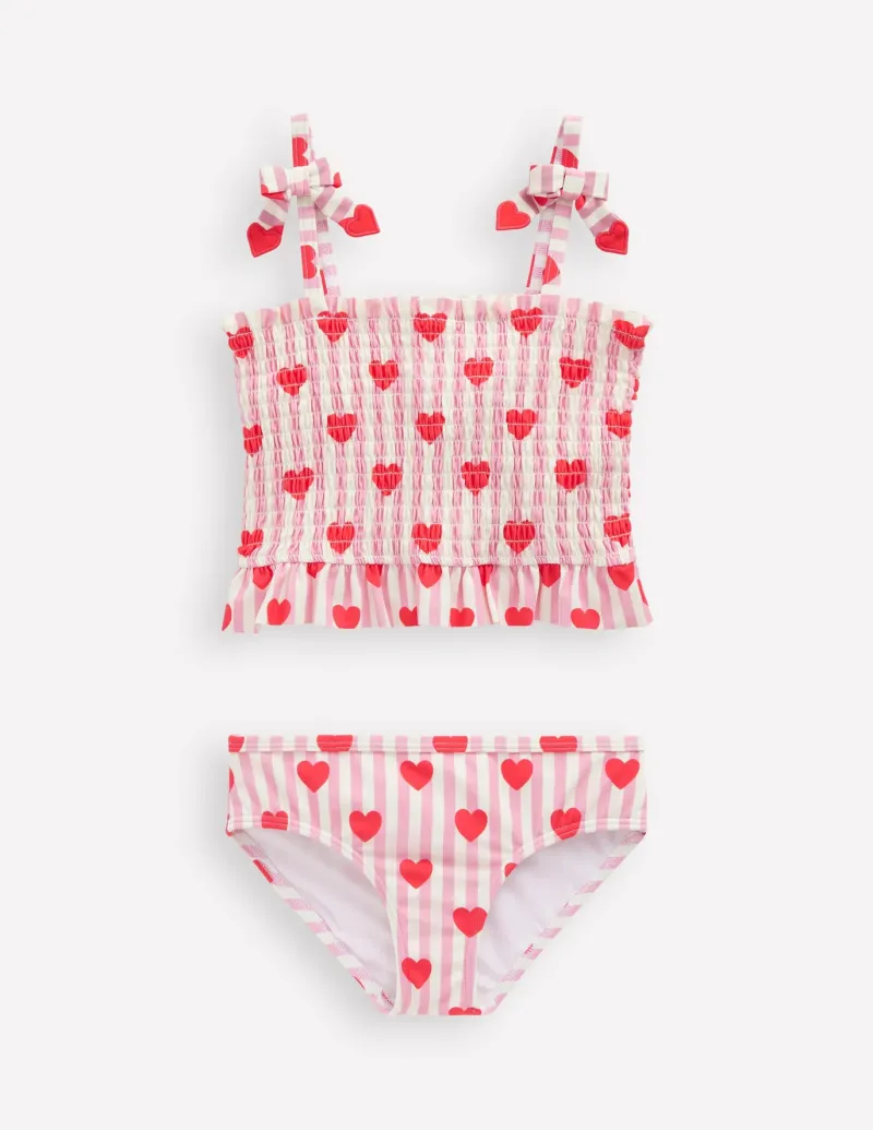 Swimwear & Beachwear-Boden Smocked Tankini Set-Bubblegum Pink Heart Stripe BubblegumPinkHeartStripe