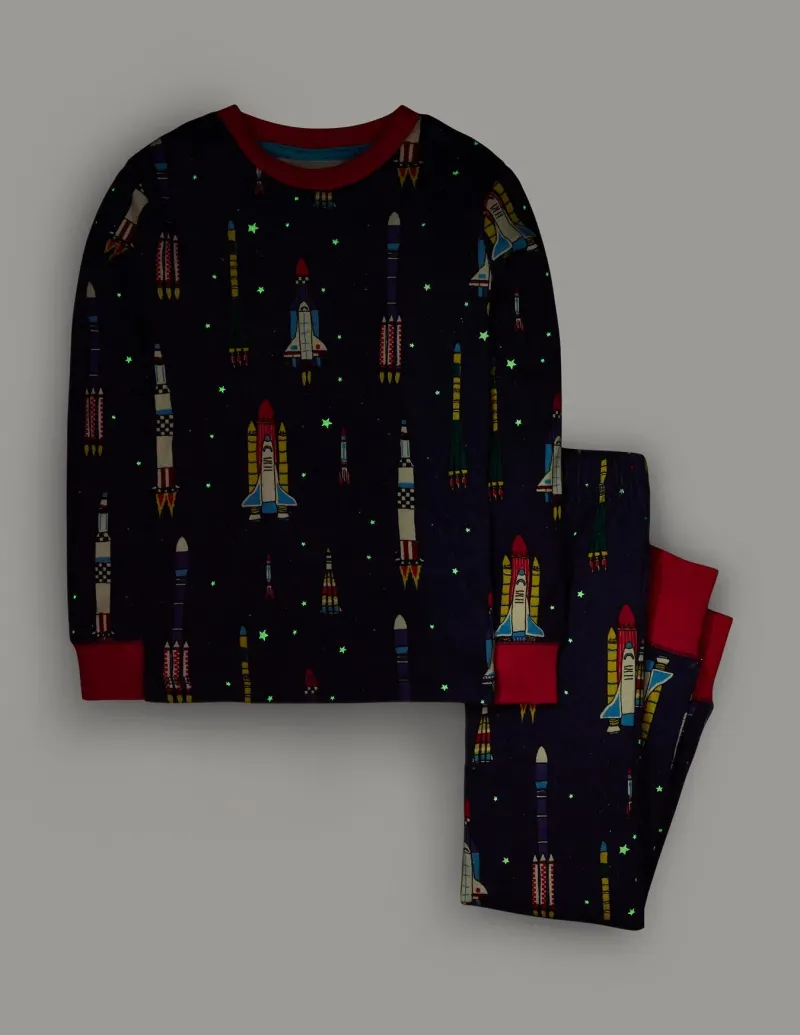 Sleepwear & Pajamas-Boden Snug Glow-In-The-Dark Pajamas-Starboard Blue Rockets StarboardBlueRockets