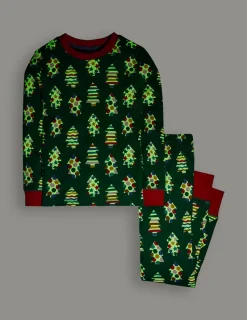 Sleepwear & Pajamas-Boden Snug Glow-In-The-Dark Pajamas-Christmas Trees ChristmasTrees