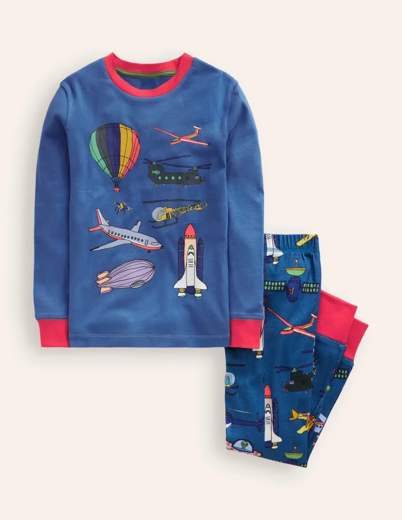 Sleepwear & Pajamas-Boden Snug Long John Pajamas-Bluejay Transport BluejayTransport