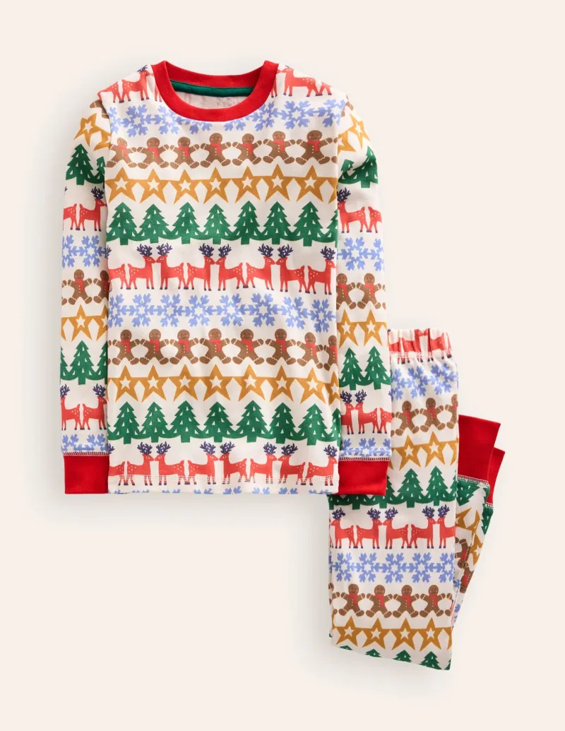Sleepwear & Pajamas-Boden Snug Long John Pajamas-Gingerbread Fair Isle GingerbreadFairIsle