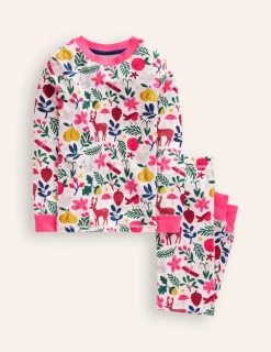 Sleepwear & Pajamas-Boden Snug Long John Pajamas-Ivory Festive IvoryFestive