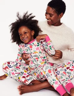 Sleepwear & Pajamas-Boden Snug Long John Pajamas-Ivory Festive IvoryFestive
