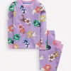 Sleepwear & Pajamas-Boden Snug Long John Pyjamas-Aster Purple Flower Cats AsterPurpleFlowerCats