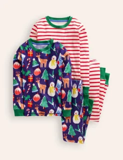 Sleepwear & Pajamas-Boden Snug Twin Pack Pajamas-Christmas Presents and Stripe ChristmasPresentsandStripe