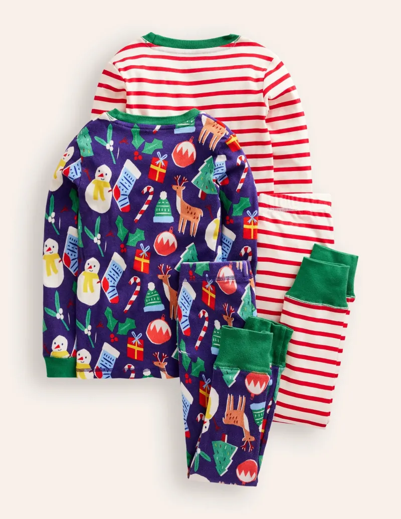 Sleepwear & Pajamas-Boden Snug Twin Pack Pajamas-Christmas Presents and Stripe ChristmasPresentsandStripe