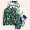 Sleepwear & Pajamas-Boden Snug Twin Pack Pajamas-Green Dragon and Stripe GreenDragonandStripe