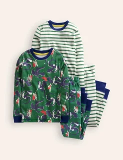 Sleepwear & Pajamas-Boden Snug Twin Pack Pajamas-Green Dragon and Stripe GreenDragonandStripe