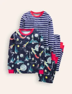 Sleepwear & Pajamas-Boden Snug Twin Pack Pajamas-Grey Space and Navy Stripe GreySpaceandNavyStripe