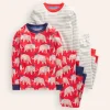 Sleepwear & Pajamas-Boden Snug Twin Pack Pajamas-Red Mammoth and Grey Stripe RedMammothandGreyStripe
