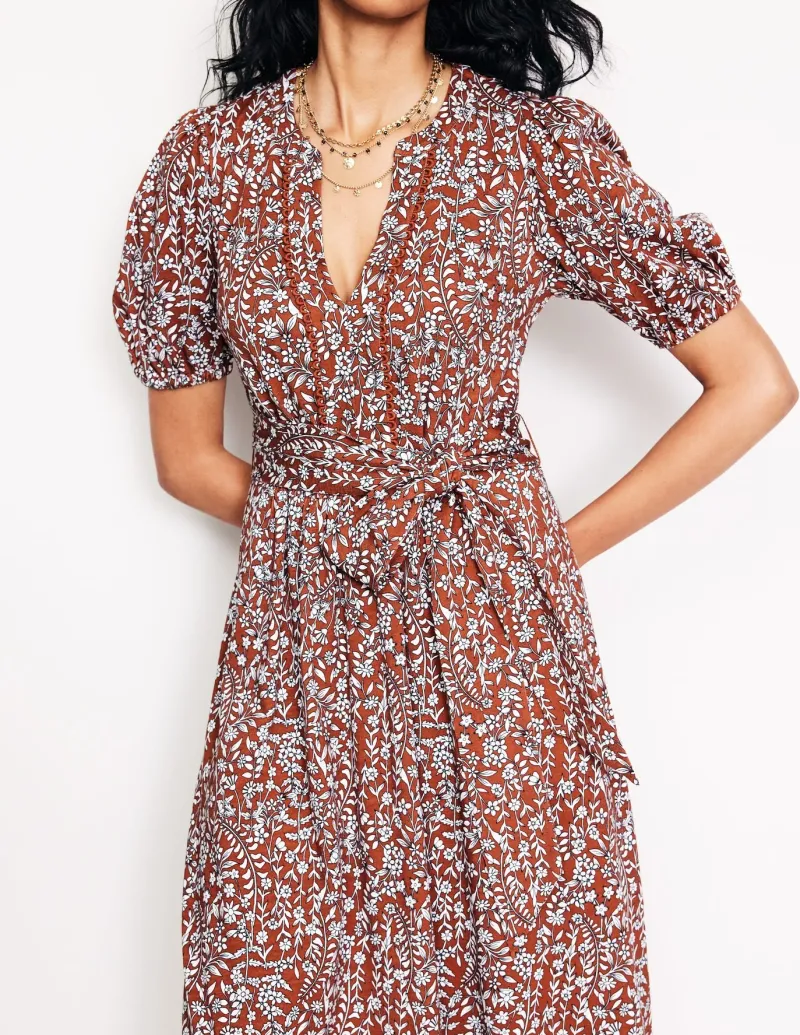 Petite Dresses | Midi-Boden Sofia Trim jersey midi dress-Autumn Brown, Foliage Bud AutumnBrown,FoliageBud