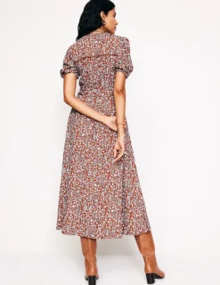 Petite Dresses | Midi-Boden Sofia Trim jersey midi dress-Autumn Brown, Foliage Bud AutumnBrown,FoliageBud