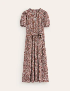 Petite Dresses | Midi-Boden Sofia Trim jersey midi dress-Autumn Brown, Foliage Bud AutumnBrown,FoliageBud