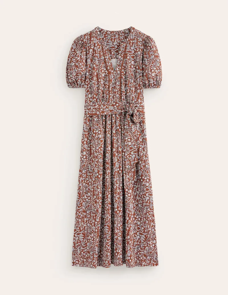 Petite Dresses | Midi-Boden Sofia Trim jersey midi dress-Autumn Brown, Foliage Bud AutumnBrown,FoliageBud