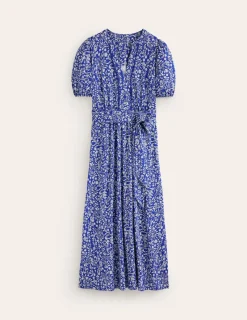 Petite Dresses | Midi-Boden Sofia Trim jersey midi dress-Sapphire Blue, Foliage Bud SapphireBlue,FoliageBud