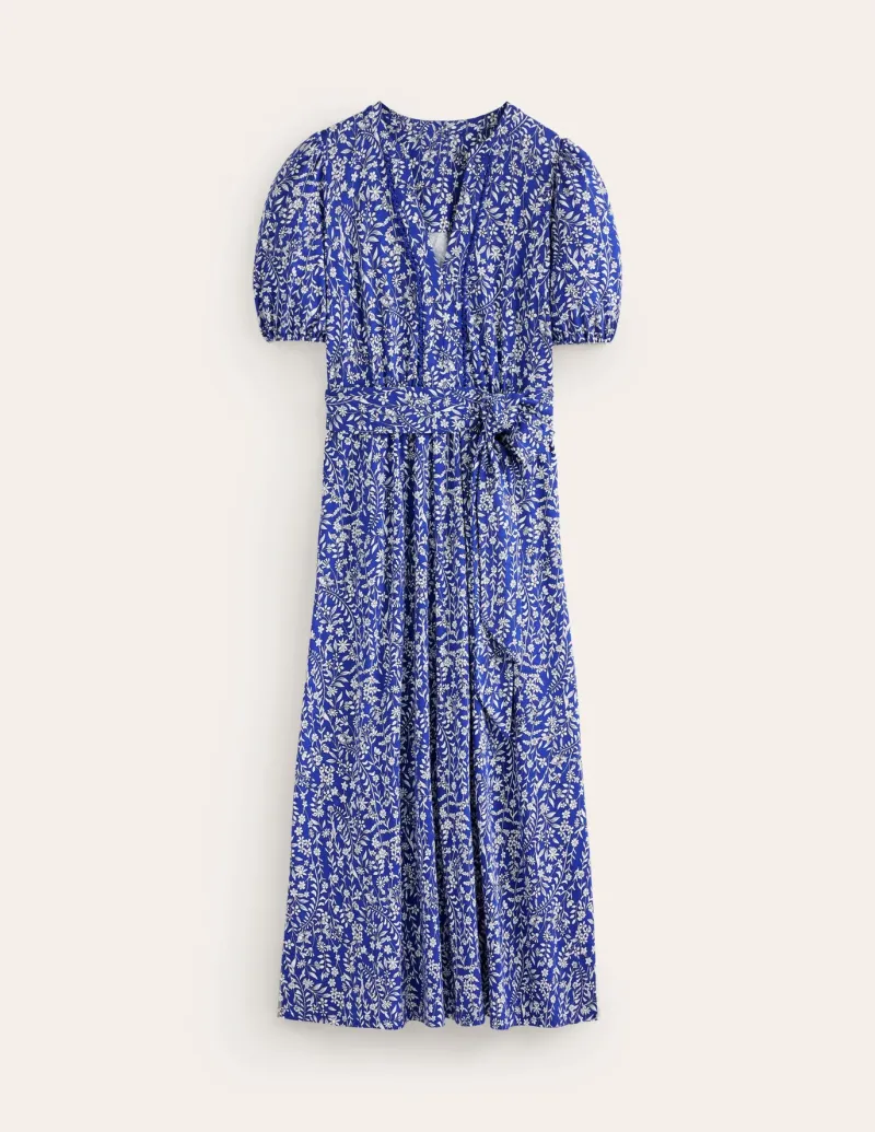Petite Dresses | Midi-Boden Sofia Trim jersey midi dress-Sapphire Blue, Foliage Bud SapphireBlue,FoliageBud