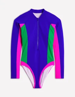 Swimwear-Boden Sporty Raglan Sleeve Swimsuit-Colbolt Colourblock ColboltColourblock