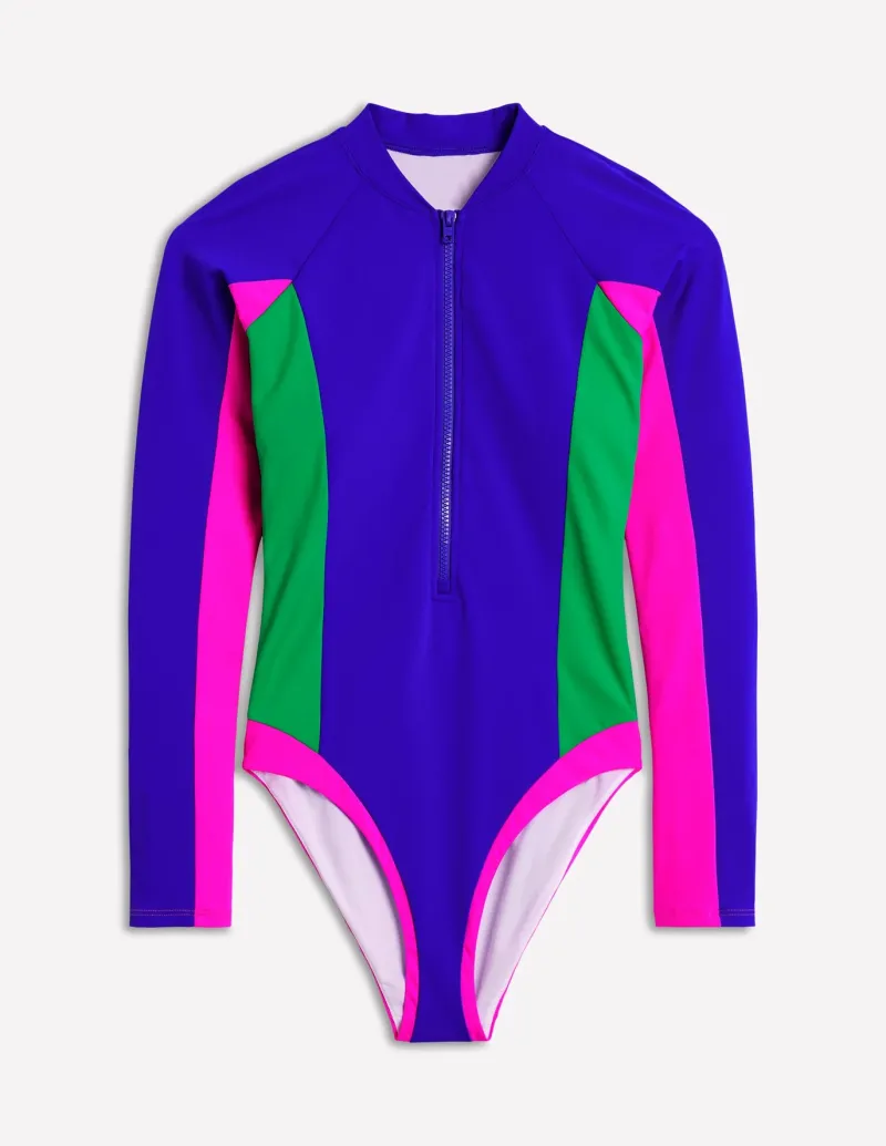 Swimwear-Boden Sporty Raglan Sleeve Swimsuit-Colbolt Colourblock ColboltColourblock