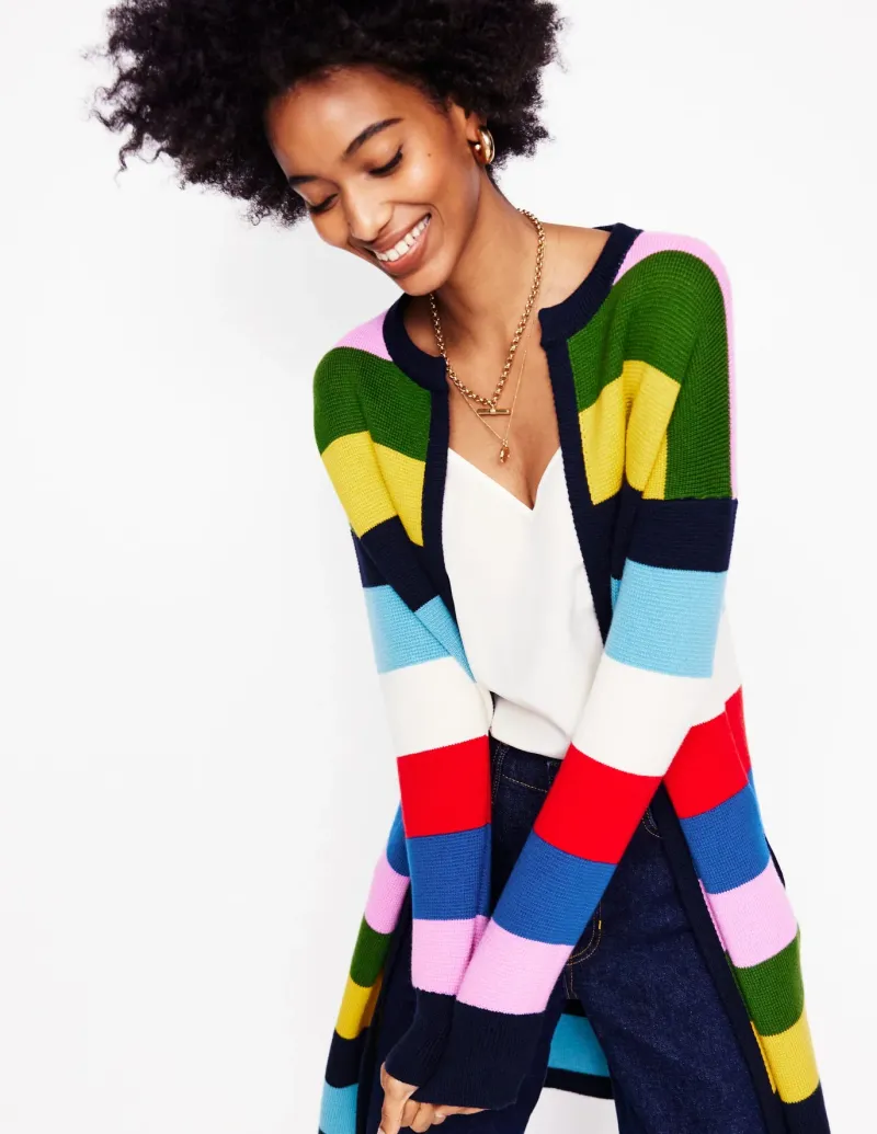 Sweaters & Cardigans-Boden Striped Cotton-Blend Coatigan-Poppy Red, Blue Multi PoppyRed,BlueMulti
