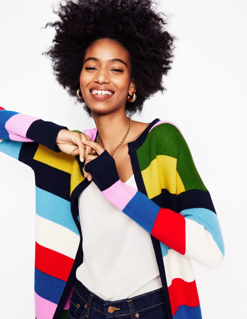 Sweaters & Cardigans-Boden Striped Cotton-Blend Coatigan-Poppy Red, Blue Multi PoppyRed,BlueMulti