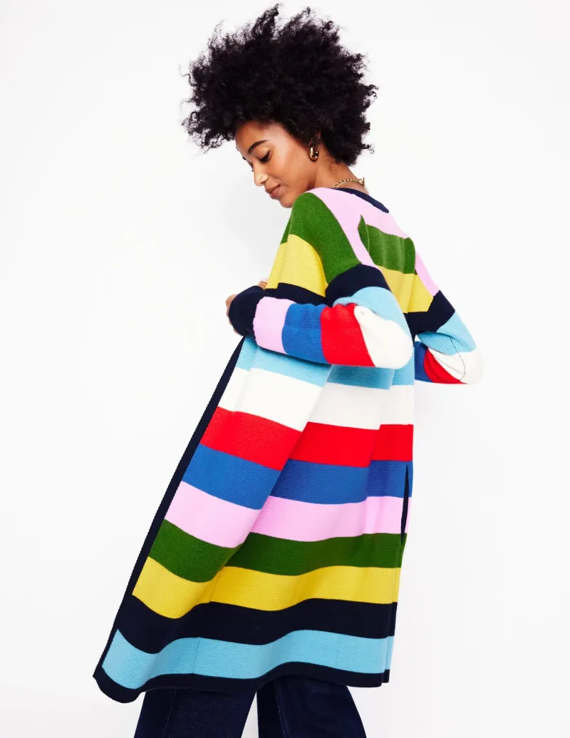 Sweaters & Cardigans-Boden Striped Cotton-Blend Coatigan-Poppy Red, Blue Multi PoppyRed,BlueMulti