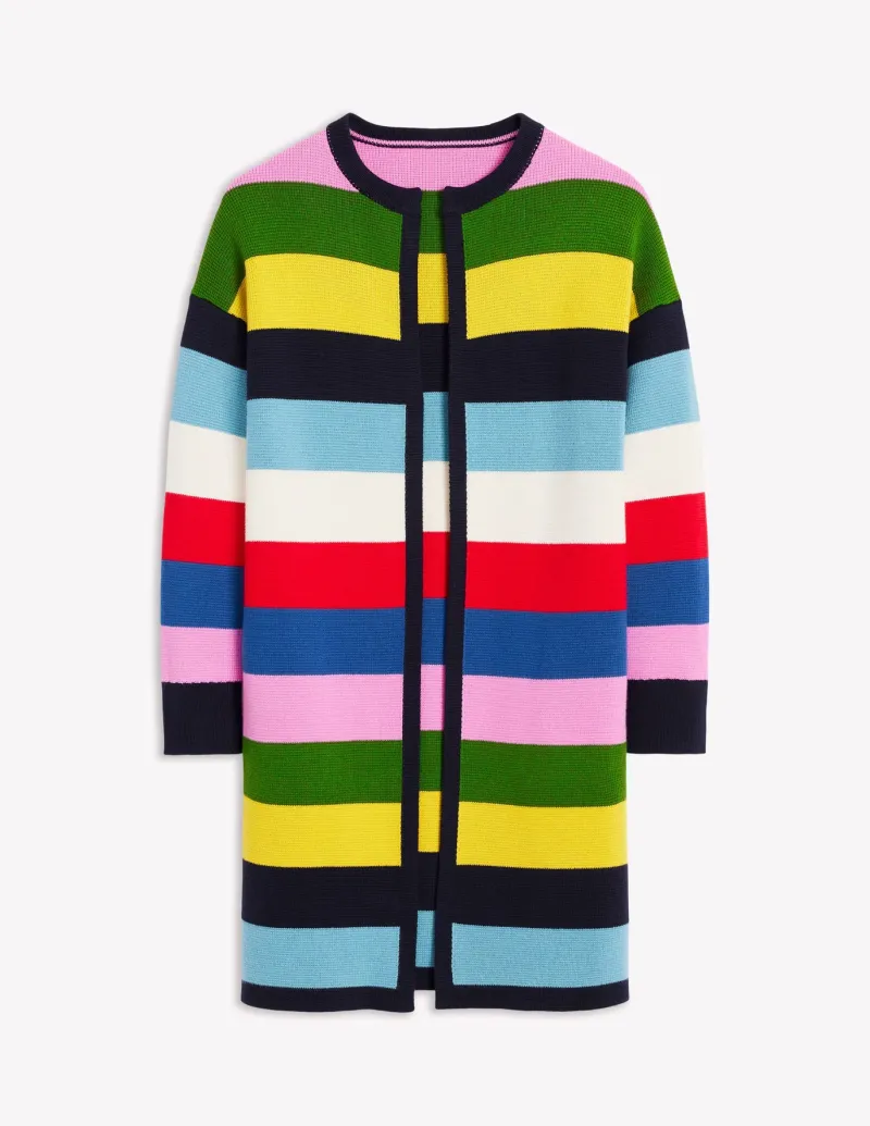 Sweaters & Cardigans-Boden Striped Cotton-Blend Coatigan-Poppy Red, Blue Multi PoppyRed,BlueMulti