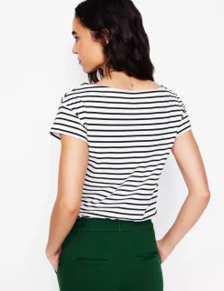 Tops & Blouses | T-Shirts & Tanks-Boden Supersoft Boat Neck T-Shirt-Ivory, Navy Stripe Ivory,NavyStripe