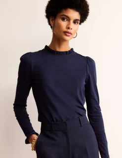 Tops & Blouses | T-Shirts & Tanks-Boden Supersoft Frill Detail Top- Navy