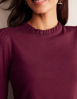 Tops & Blouses | T-Shirts & Tanks-Boden Supersoft Frill Detail Top-Deep Wisteria DeepWisteria