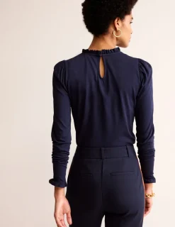 Tops & Blouses | T-Shirts & Tanks-Boden Supersoft Frill Detail Top- Navy