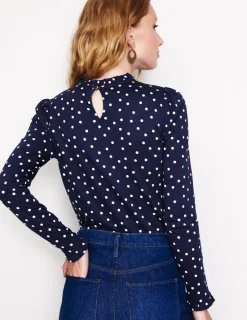 Tops & Blouses | T-Shirts & Tanks-Boden Supersoft Frill Detail Top-French Navy, Sparse Spot FrenchNavy,SparseSpot
