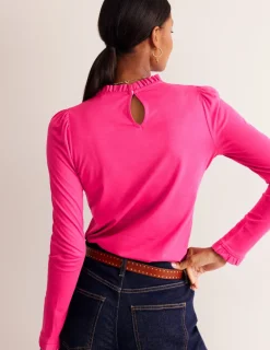 Tops & Blouses | T-Shirts & Tanks-Boden Supersoft Frill Detail Top-Cherry Jam CherryJam