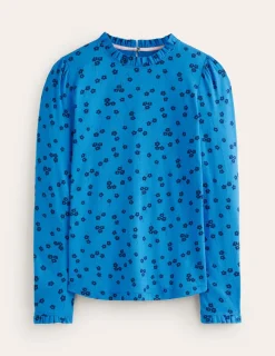 Tops & Blouses | T-Shirts & Tanks-Boden Supersoft Frill Detail Top-Kingfisher Blue , Fall Sprig KingfisherBlue,FallSprig